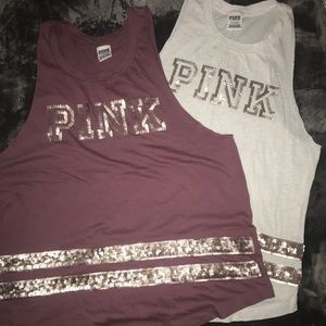 2 sequin VS PINK Large Muscle tops